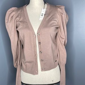 Tahari Puff Sleeve Cardigan Cream / Taupe NWT $58